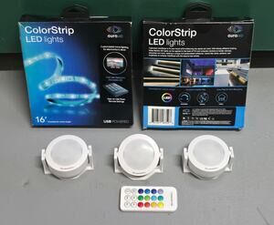 2 Aura LED ColorStrip Lights, 16 Feet With Remote, 3 LED Pods With Remote